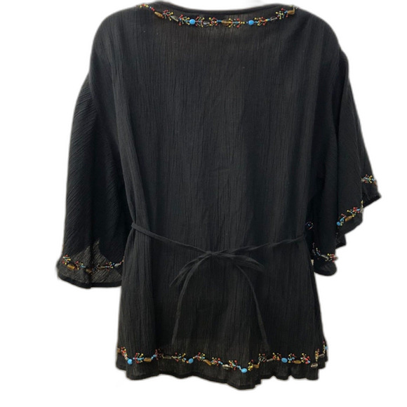 Vintage Y2K NWT Willi Smith Womens Black Beaded Top Tie Back XL Bell Sleeves - Picture 3 of 10
